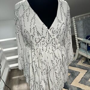 Signature White Sequin Long Sleeve Dress
